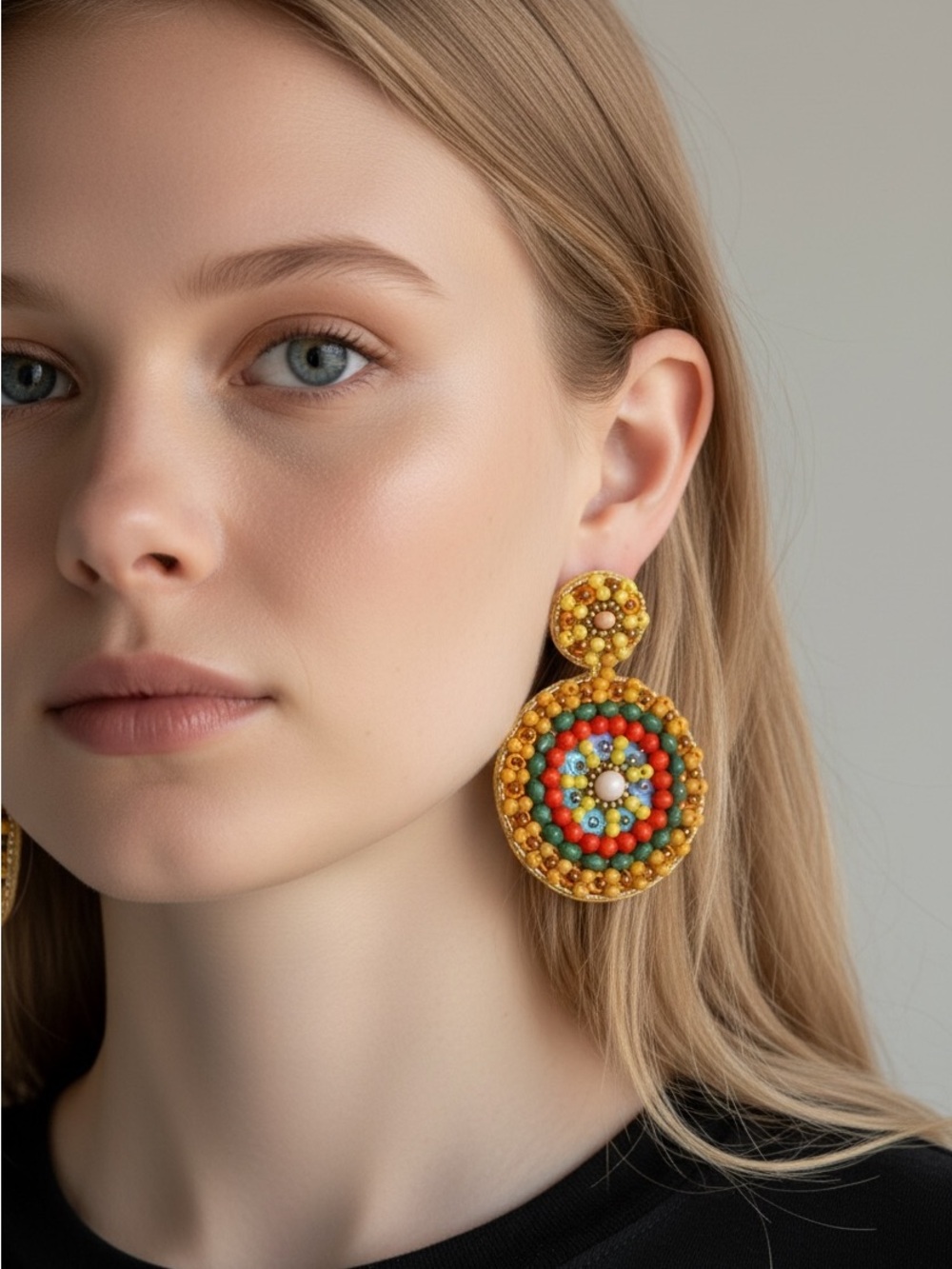 10/2 Handmade Yellow Beaded Statement Earrings